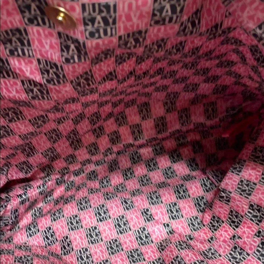 Juicy Couture “Just Say Oui!” Pink Red Glossy + Velvet Tote Bag w/ Charm Gold